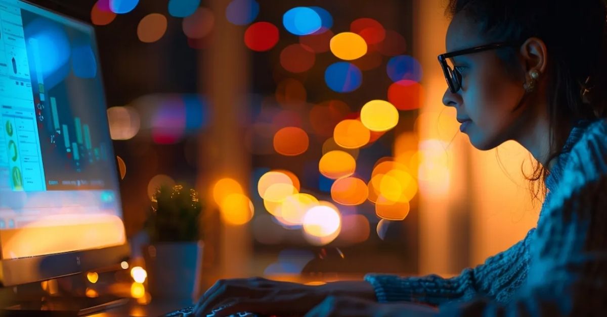 A woman working at a computer equipped with one of the top online fax services