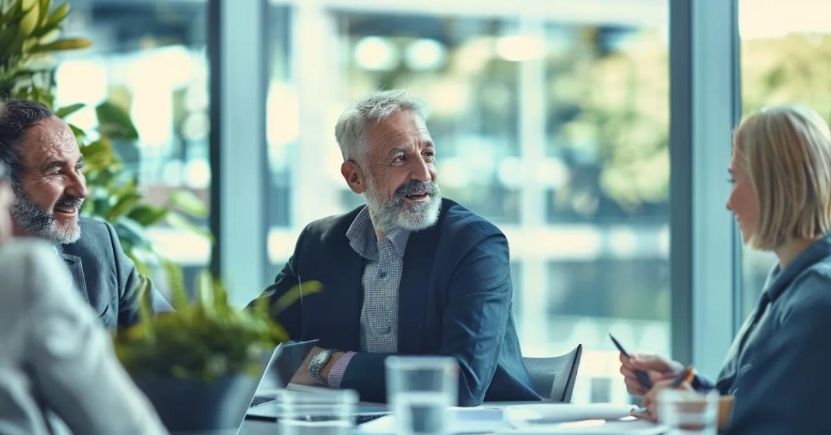 Board members having a meeting on the monthly stats of their employees.